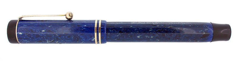 CIRCA 1928 PARKER SR DUOFOLD BLUE ON WHITE LAPIS FOUNTAIN PEN RESTORED OFFERED BY ANTIQUE DIGGER