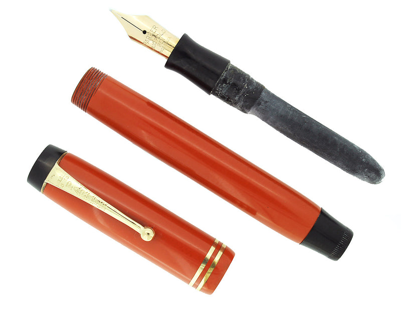 CIRCA 1930 PARKER DUOFOLD SENIOR STREAMLINE RED DUOFOLD FOUNTAIN PEN RESTORED OFFERED BY ANTIQUE DIGGER