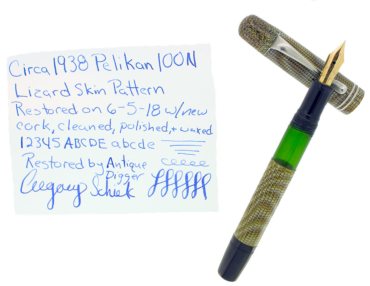 CIRCA 1938 PELIKAN 100N FOUNTAIN PEN LIZARD CELLULOID PATTERN F-BB NIB