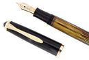 1950S PELIKAN 400NN FOUNTAIN PEN TORTOISE STRIATED CELLULOID OBLIQUE BROAD NIB RESTORED OFFERED BY ANTIQUE DIGGER