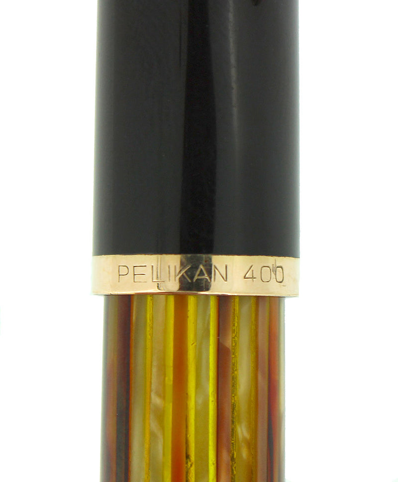 1950S PELIKAN 400NN FOUNTAIN PEN TORTOISE STRIATED CELLULOID OBLIQUE BROAD NIB RESTORED OFFERED BY ANTIQUE DIGGER