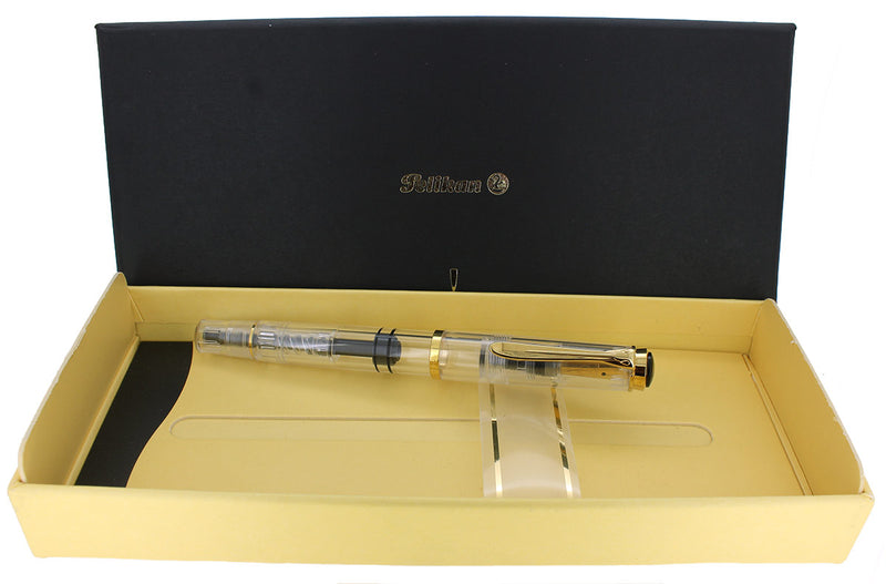 CIRCA 2012 PELIKAN M200 CLEAR DEMONSTRATOR GOLD TRIM FOUNTAIN PEN NEVER INKED OFFERED BY ANTIQUE DIGGER