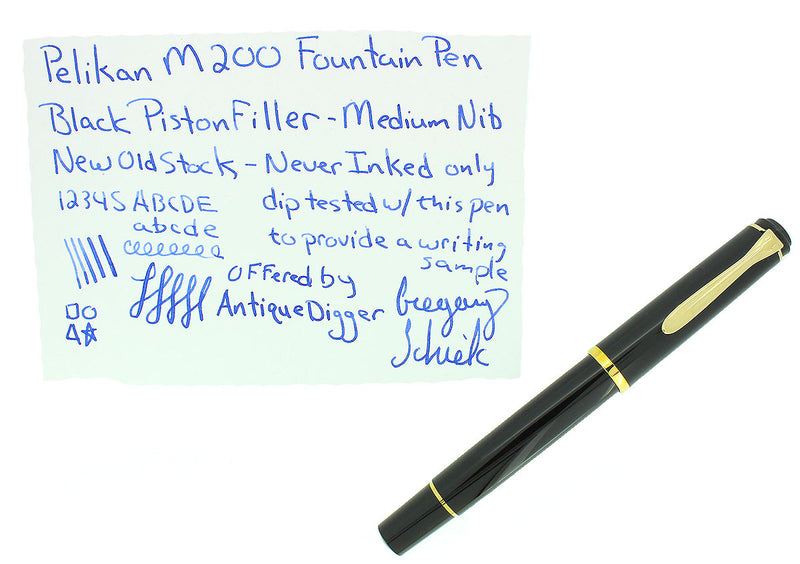 PELIKAN M200 BLACK FOUNTAIN PEN MED NIB NEW OLD STOCK STICKERED NEVER INKED OFFERED BY ANTIQUE DIGGER
