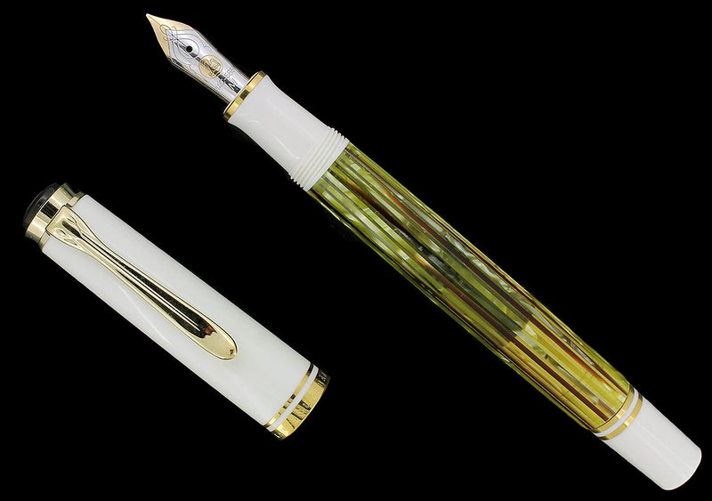 PELIKAN M400 SOUVERAN WHITE TORTOISE FOUNTAIN PEN MED NIB NEW IN BOX NEVER INKED OFFERED BY ANTIQUE DIGGER