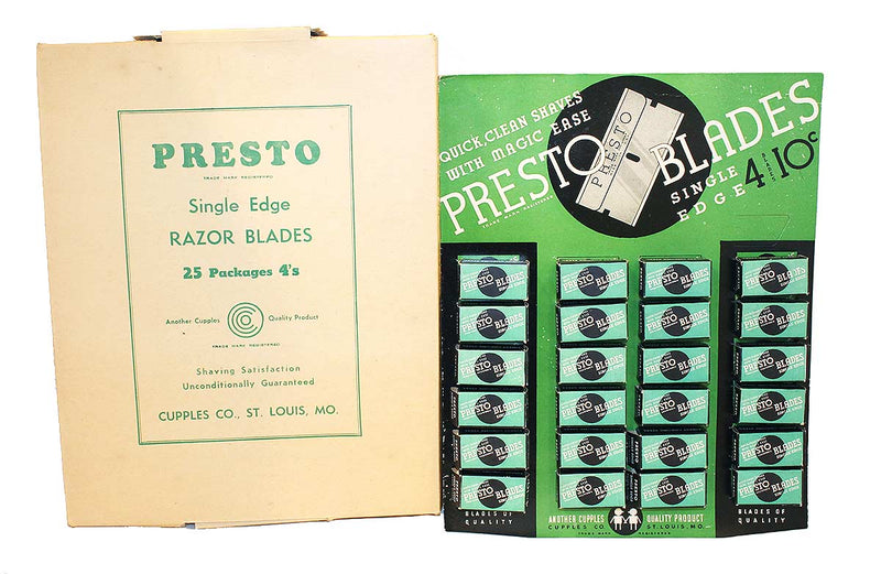 1930s PRESTO SINGLE EDGE RAZOR COUNTERTOP ADVERTISING STORE DISPLAY OFFERED BY ANTIQUE DIGGER