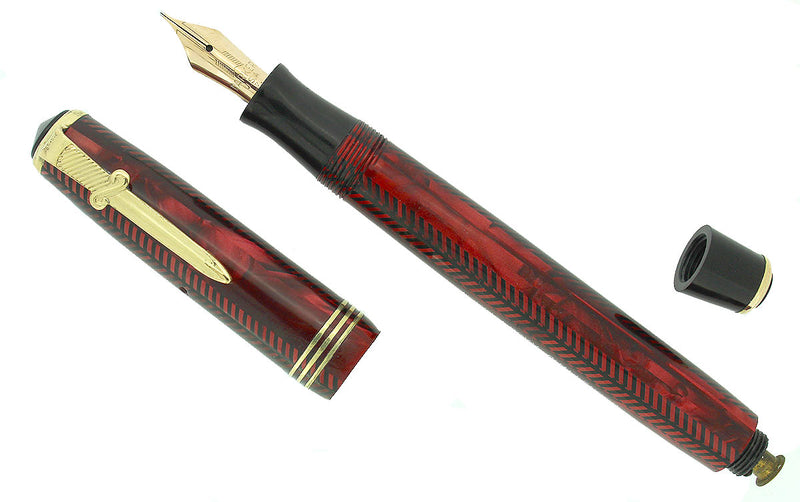 1937 PARKER ROYAL CHALLENGER BURGUNDY SWORD CLIP LARGE SIZE FOUNTAIN PEN RESTORED OFFERED BY ANTIQUE DIGGER