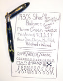 RESTORED CIRCA 1930 SHEAFFER MARINE GREEN OVERSIZE 5 5/8" BALANCE FOUNTAIN PEN OFFER BY ANTIQUE DIGGER