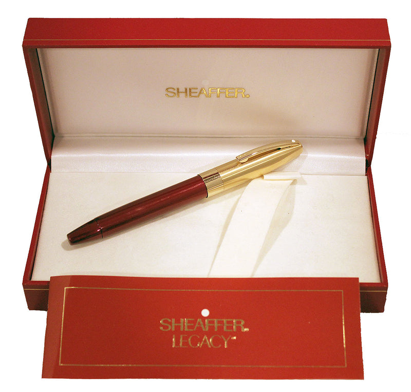SHEAFFER LEGACY BURGUNDY & GOLD FOUNTAIN PEN NEW IN BOX NEW OLD STOCK 18K NIB OFFERED BY ANTIQUE DIGGER