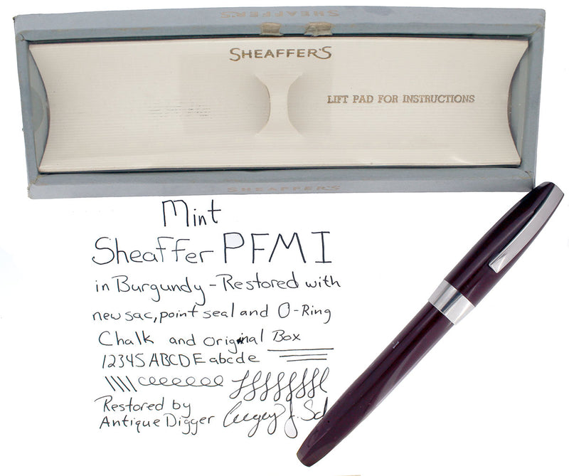 SHEAFFER BURGUNDY PFM I NEAR MINT CONDITION WITH CHALK MARKS IN THE ORIGINAL BOX RESTORED OFFERED BY ANTIQUE DIGGER