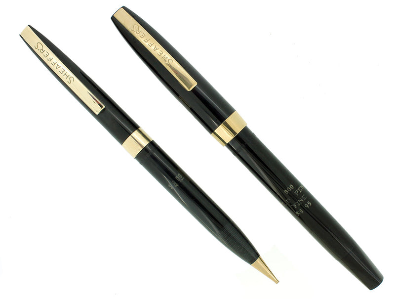 C1964 SHEAFFER 800 BLACK FOUNTAIN PEN & PENCIL SET CHALKED MINT NEVER INKED OFFERED BY ANTIQUE DIGGER