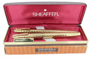 NEVER INKED C1972 SHEAFFER IMPERIAL GOLD MARQUETRY DESIGN MODEL 835 FOUNTAIN PEN & PEN SET OFFERED BY ANTIQUE DIGGER