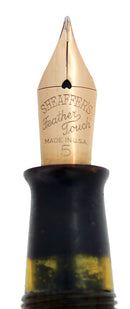 CIRCA 1938 SHEAFFER BALANCE ADMIRAL STRIATED GREEN PEARL FOUNTAIN PEN RESTORED OFFERED BY ANTIQUE DIGGER