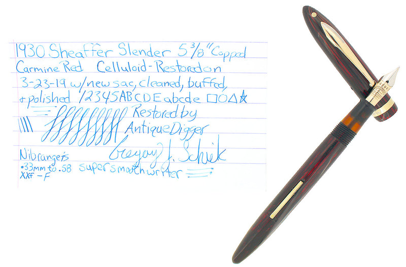 LATE 1930s SHEAFFER LONG SLENDER BALANCE CARMINE RED FOUNTAIN PEN RESTORED OFFERED BY ANTIQUE DIGGER