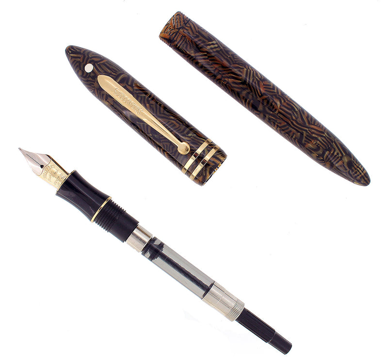 SHEAFFER BALANCE II TIGER EYE FOUNTAIN PEN 18K MED NIB NEVER INKED MINT IN BOX OFFERED BY ANTIQUE DIGGER