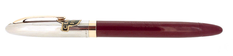 C1952 SHEAFFER CLIPPER BURGUNDY SNORKEL FINE NIB FOUNTAIN PEN NEW OLD STOCK MINT OFFERED BY ANTIQUE DIGGER