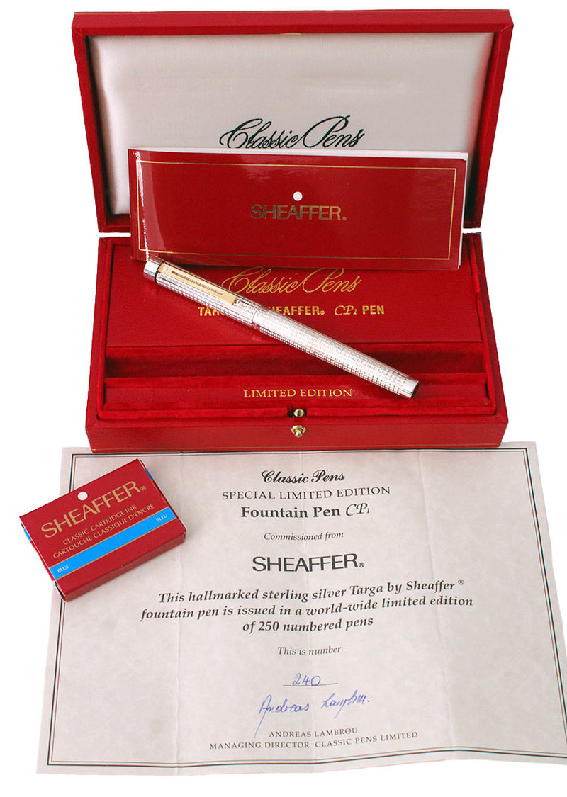 SHEAFFER TARGA CLASSIC PENS CP1 LIMITED EDITION 240/250 STERLING SILVER FOUNTAIN PEN MINT NOS OFFERED BY ANTIQUE DIGGER