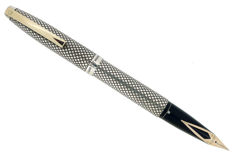1970-71 SHEAFFER STERLING SILVER IMPERIAL TOUCHDOWN FILLER FOUNTAIN PEN DIAMOND DESIGN RESTORED OFFERED BY ANTIQUE DIGGER