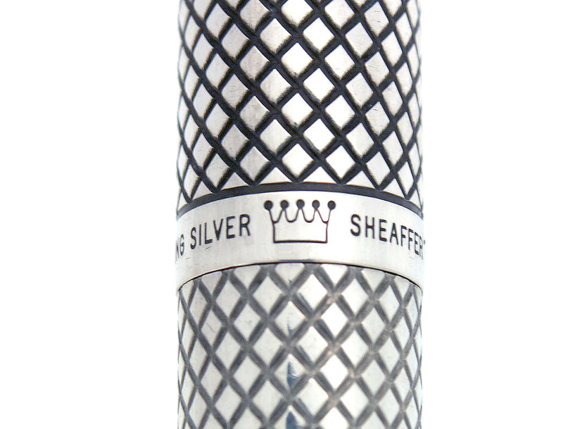 1970-71 SHEAFFER STERLING SILVER IMPERIAL TOUCHDOWN FILLER FOUNTAIN PEN DIAMOND DESIGN RESTORED OFFERED BY ANTIQUE DIGGER
