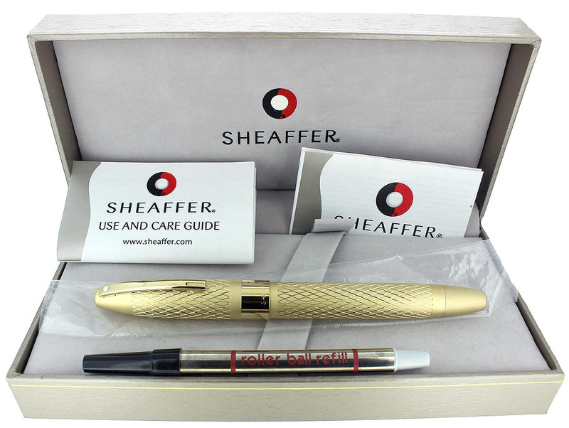 SHEAFFER LEGACY 2 KING'S GOLD DIAMOND PATTERN W/ 23K GOLD TRIM ROLLERBALL PEN UNUSED OFFERED BY ANTIQUE DIGGER