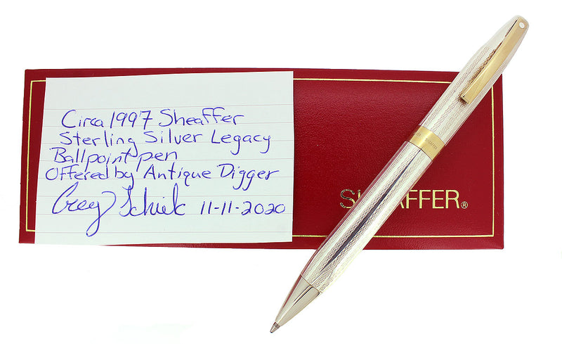 CIRCA 1997 SHEAFFER LEGACY STERLING BALLPOINT PEN BARLEYCORN PATTERN OFFERED BY ANTIQUE DIGGER
