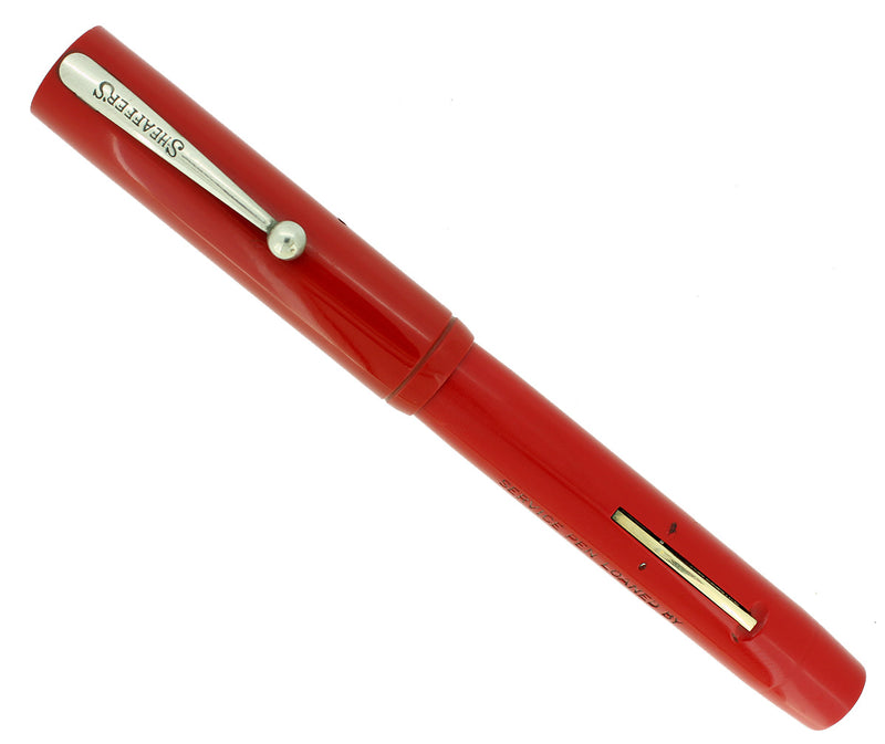 C1928 SHEAFFER SENIOR FLATTOP CHERRY RED SERVICE LOANER FOUNTAIN PEN RESTORED OFFERED BY ANTIQUE DIGGER
