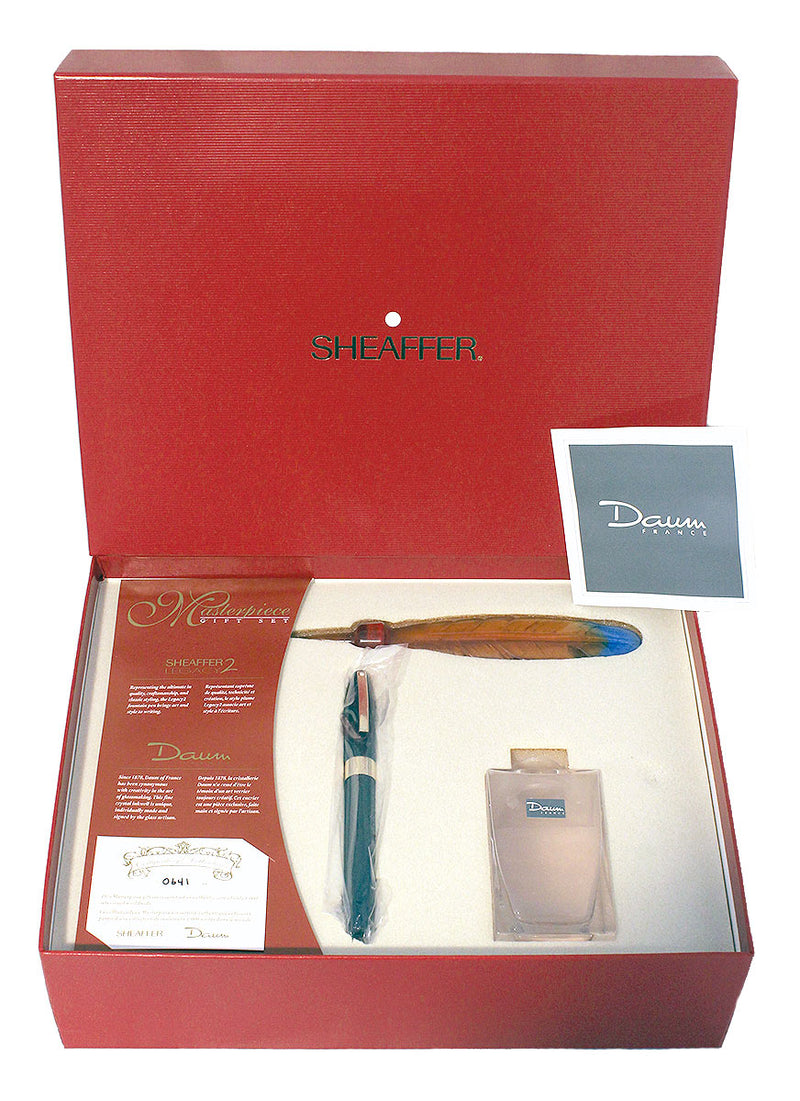 SHEAFFER LEGACY 2 MASTERPIECE GIFT SET LIMITED EDITION 641/1000 DAUM CRYSTAL INKWELL NOS MINT OFFERED BY ANTIQUE DIGGER