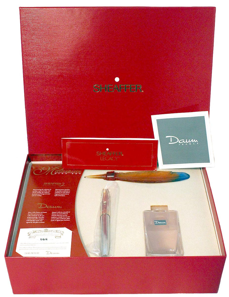 SHEAFFER LEGACY 2 MASTERPIECE GIFT SET LIMITED EDITION 414/1000 DAUM CRYSTAL INKWELL NOS MINT OFFERED BY ANTIQUE DIGGER