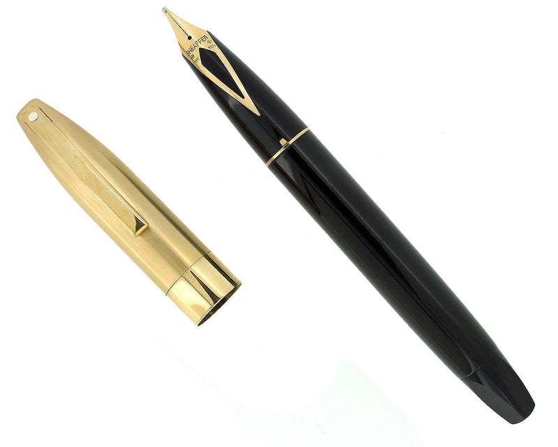 CIRCA 1995 SHEAFFER LEGACY BRUSHED GOLD BLACK LAQUE 18K RIGHT OBLIQUE NIB FOUNTAIN PEN OFFERED BY ANTIQUE DIGGER