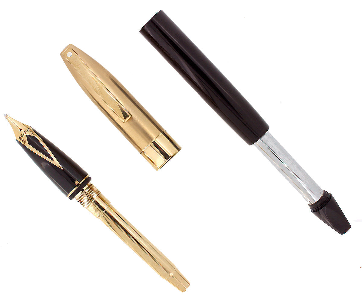 SHEAFFER ビンテージ万年筆 ブラック/クリーム CIRCA 1995 SHEAFFER LEGACY 1 BRUSHED GOLD BLACK LAQUE 18K RIGHT OBLIQU
