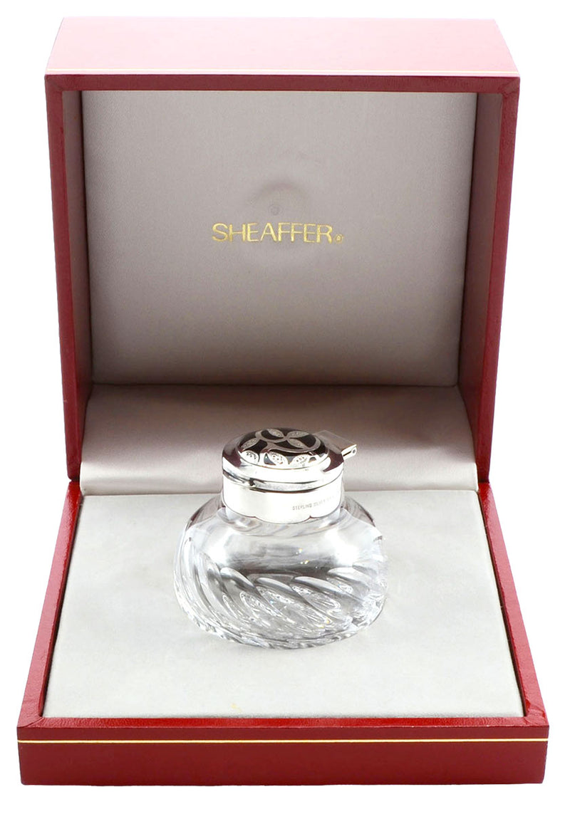 C1992 SHEAFFER NOSTALGIA STERLING SILVER & LEADED CRYSTAL INK BOTTLE NEW IN BOX OFFERED BY ANTIQUE DIGGER
