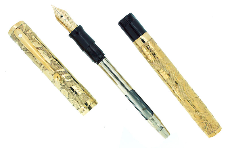 1992 SHEAFFER NOSTALGIA VERMEIL STERLING FLORAL ETCHED 18K XF NIB FOUNTAIN PEN MINT OFFERED BY ANTIQUE DIGGER