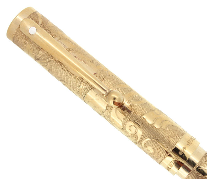 1992 SHEAFFER NOSTALGIA VERMEIL STERLING FLORAL ETCHED 18K XF NIB FOUNTAIN PEN MINT OFFERED BY ANTIQUE DIGGER