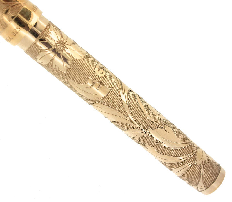 1992 SHEAFFER NOSTALGIA VERMEIL STERLING FLORAL ETCHED 18K XF NIB FOUNTAIN PEN MINT OFFERED BY ANTIQUE DIGGER