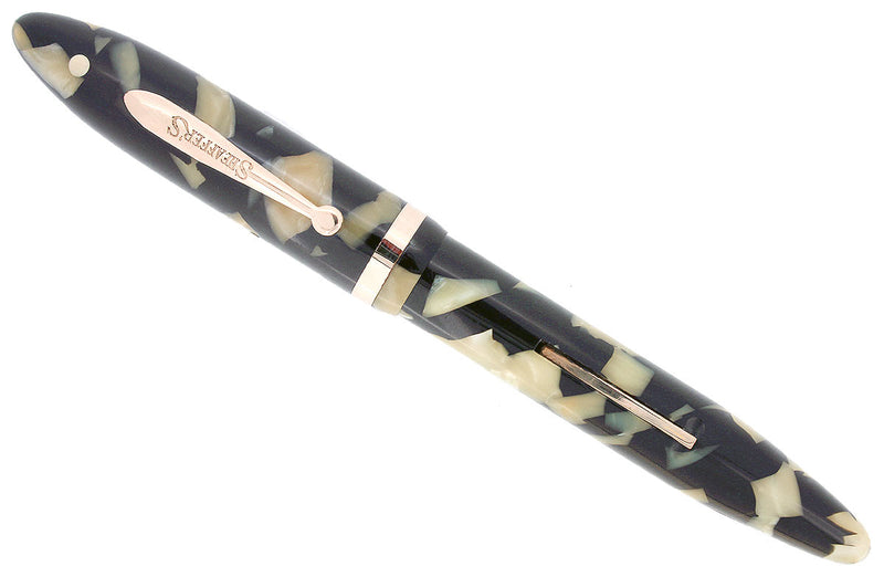 CIRCA 1935 SHEAFFER OVERSIZE BLACK & PEARL BALANCE FOUNTAIN PEN RESTORED OFFERED BY ANTIQUE DIGGER