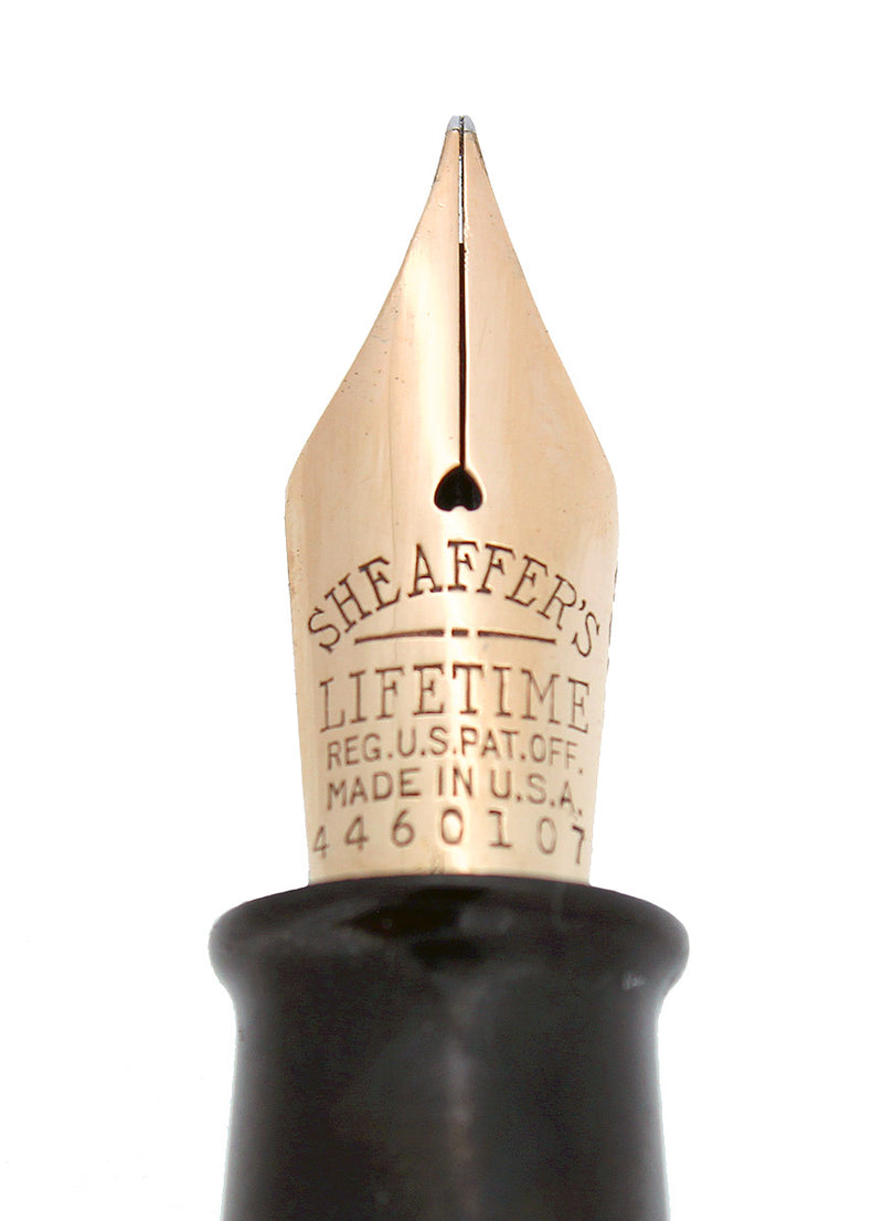 CIRCA 1935 SHEAFFER OVERSIZE BLACK & PEARL BALANCE FOUNTAIN PEN RESTORED OFFERED BY ANTIQUE DIGGER