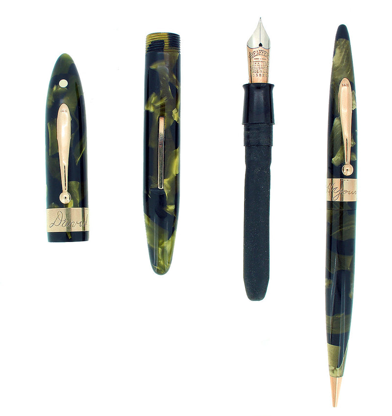 C1932 SHEAFFER OVERSIZED BALANCE MARINE GREEN AUTOGRAPH FOUNTAIN PEN PENCIL SET OFFERED BY ANTIQUE DIGGER