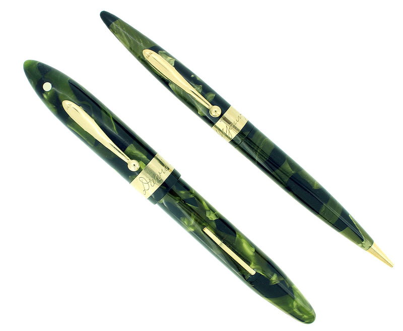 C1932 SHEAFFER OVERSIZED BALANCE MARINE GREEN AUTOGRAPH FOUNTAIN PEN PENCIL SET OFFERED BY ANTIQUE DIGGER