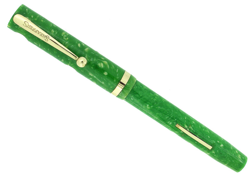 C1928 SHEAFFER FLAT TOP JADE CELLULOID PORTHOLE DEMONSTRATOR FOUNTAIN PEN OFFERED BY ANTIQUE DIGGER