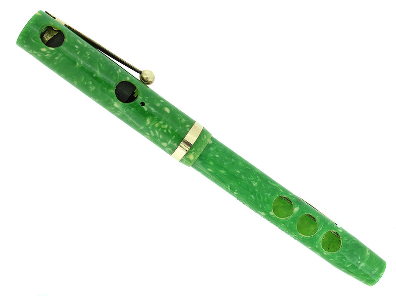 C1928 SHEAFFER FLAT TOP JADE CELLULOID PORTHOLE DEMONSTRATOR FOUNTAIN PEN OFFERED BY ANTIQUE DIGGER