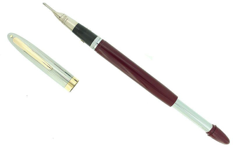 C1952 SHEAFFER CLIPPER BURGUNDY SNORKEL XF NIB FOUNTAIN PEN NEW OLD STOCK MINT OFFERED BY ANTIQUE DIGGER