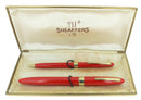 SCARCE C1952 SHEAFFER VERMILLION SNORKEL FOUNTAIN PEN AND PENCIL SET RESTORED OFFERED BY ANTIQUE DIGGER