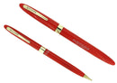 SCARCE C1952 SHEAFFER VERMILLION SNORKEL FOUNTAIN PEN AND PENCIL SET RESTORED OFFERED BY ANTIQUE DIGGER