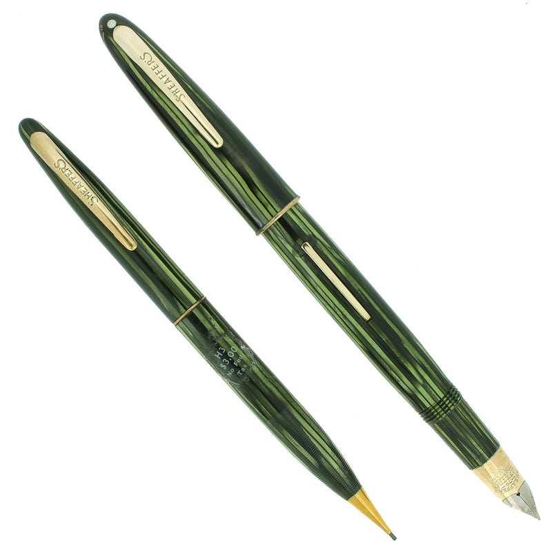 STICKERED CIRCA 1940S SHEAFFER TRIUMPH SOVEREIGN II FOUNTAIN PEN & PENCIL SET MINT NOS OFFERED BY ANTIQUE DIGGER