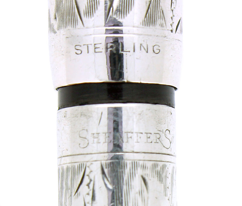 C1922 SHEAFFER HAND ENGRAVED STERLING MODEL 26PC FOUNTAIN PEN RESTORED OFFERED BY ANTIQUE DIGGER