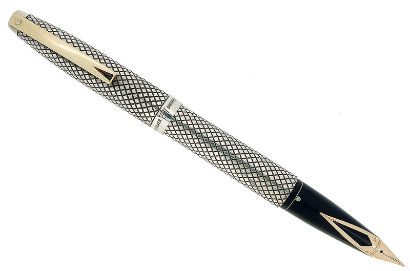 CIRCA 1970 SHEAFFER STERLING SILVER IMPERIAL TOUCHDOWN FOUNTAIN PEN DIAMOND GRID DESIGN RESTORED OFFERED BY ANTIQUE DIGGER