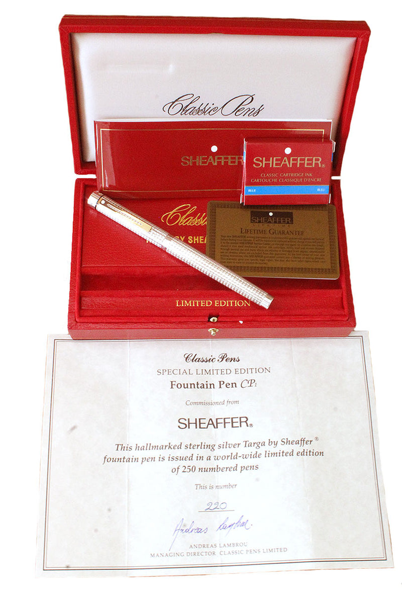 SHEAFFER TARGA CP1 LIMITED EDITION 220/250 STERLING SILVER FOUNTAIN PEN MINT NOS OFFERED BY ANTIQUE DIGGER