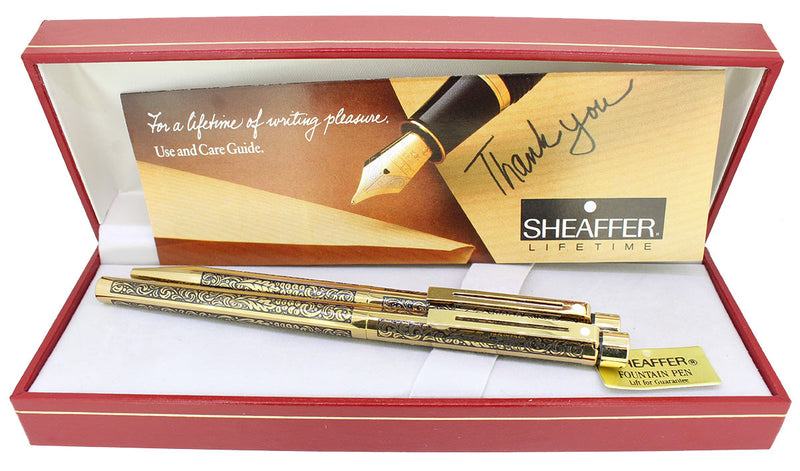 C1993 SHEAFFER TARGA SLIMLINE VINTAGE FOUNTAIN PEN & BALLPOINT SET NEVER INKED OFFERED BY ANTIQUE DIGGER