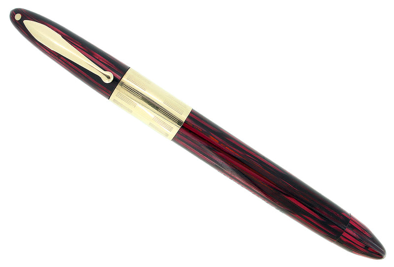 CIRCA 1942 SHEAFFER TRIUMPH CARMINE WIDE BAND PLUNGER FILL FOUNTAIN PEN RESTORED OFFERED BY ANTIQUE DIGGER