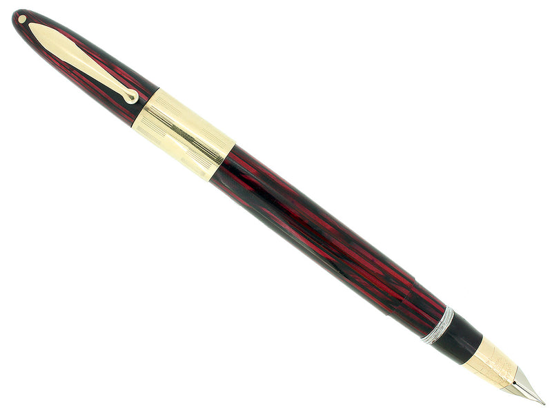 CIRCA 1942 SHEAFFER TRIUMPH CARMINE WIDE BAND PLUNGER FILL FOUNTAIN PEN RESTORED OFFERED BY ANTIQUE DIGGER