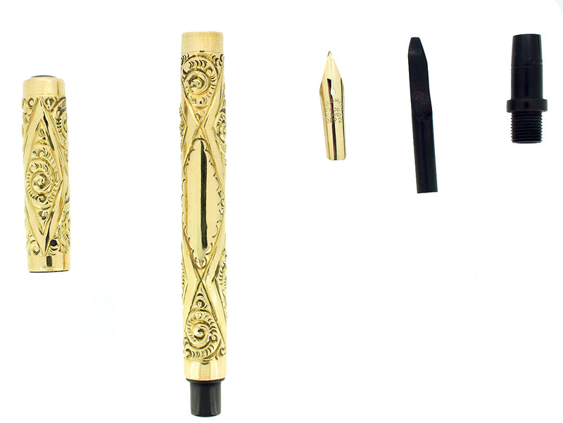 C1895 H.M. SMITH DIAMOND PATTERN GOLD FILLED OVERLAY FOUNTAIN PEN RESTORED OFFERED BY ANTIQUE DIGGER